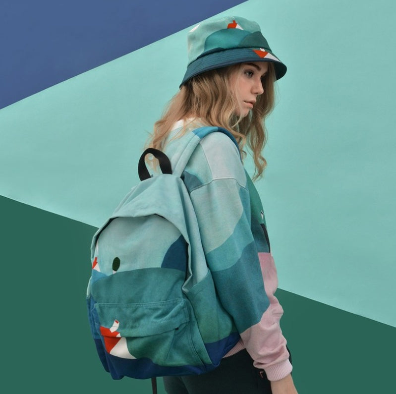 Embroidered print backpack