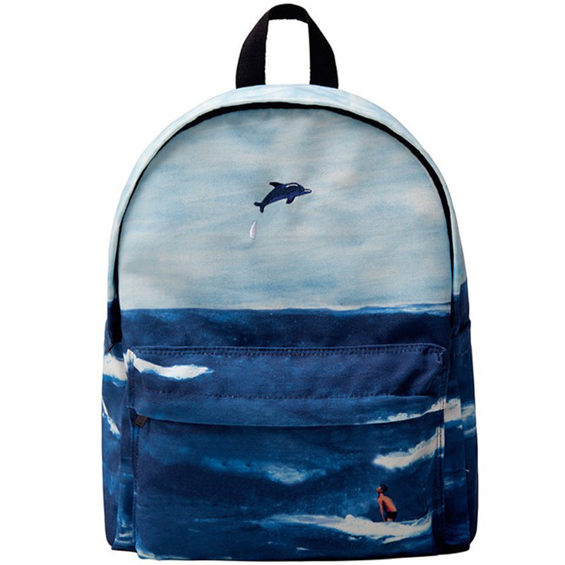 Embroidered print backpack