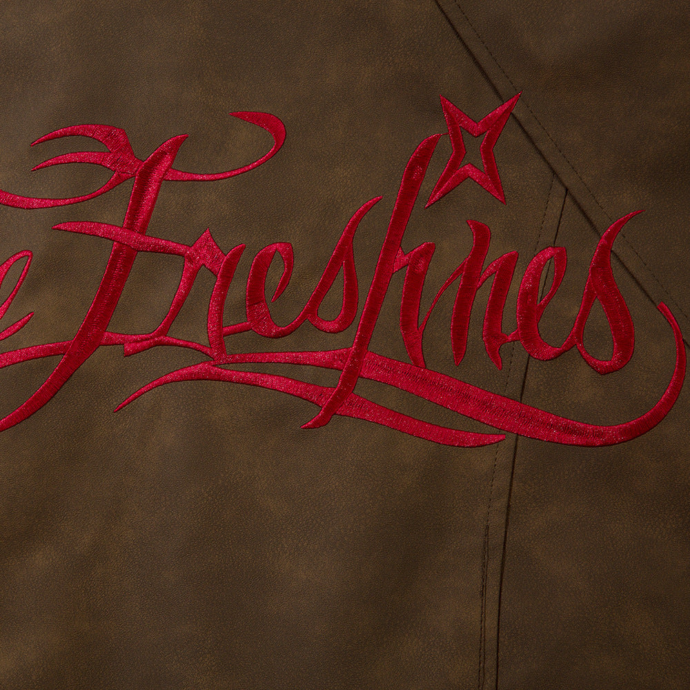 Art Gothic Letter Embroidery Loose Jacket Leather Coat