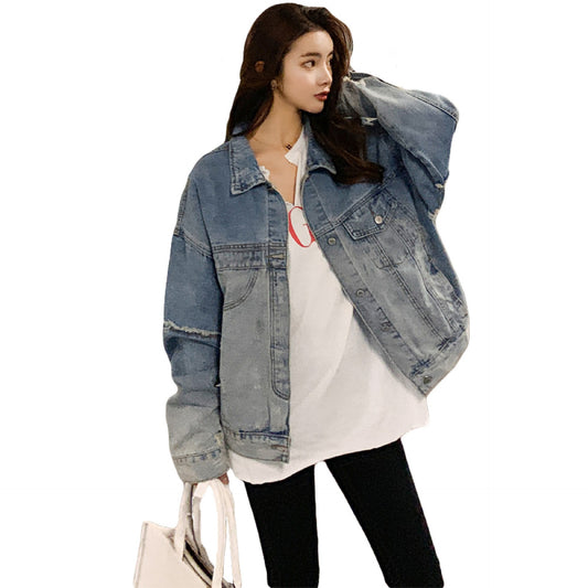 Women's Lapel Short Casual Loose Long-sleeved Blouse Jacket