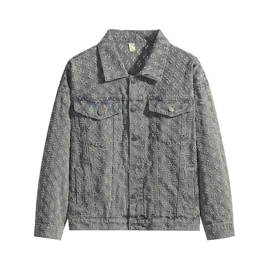 Spring And Autumn Jacquard Vintage Denim Jacket Men's New Loose Lapels Jacket Top